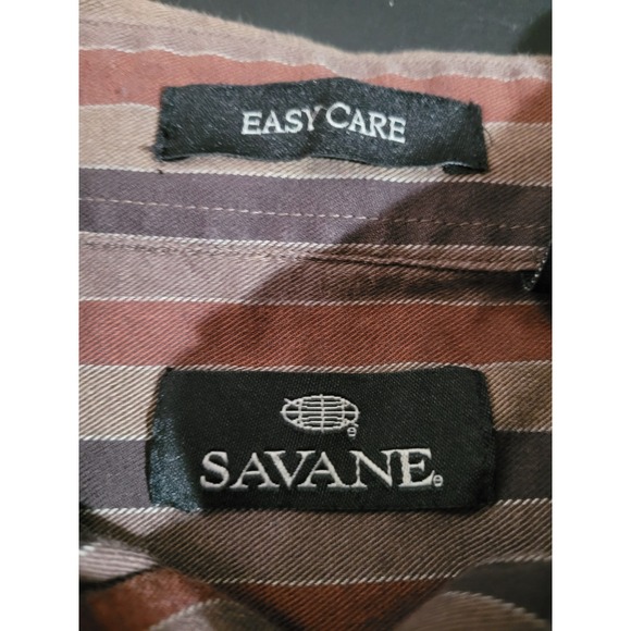 Savane Button Down Shirt Mens Large Brown Striped Easy Care Stretch - Picture 4 of 6
